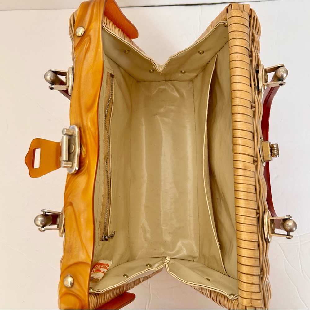 60s Vintage Tropical of Miami Wicker and Lucite Purse Handbag - Picture 11 of 16